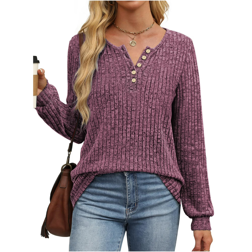 Fantaslook Henley Long Sleeve Shirts for Women Casual Tunic Tops Fall Dressy Blouses Lightweight Pullover