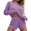 Fantaslook Pajamas Sets for Women Waffle Knit Lounge Sets Long Sleeve Top and Shorts Outfits Loungewear with Pockets