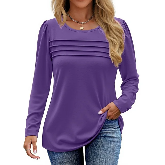 Fantaslook Long Sleeve Shirts for Women Fall Dressy Casual Blouses Fashion Pleated Tunic Tops