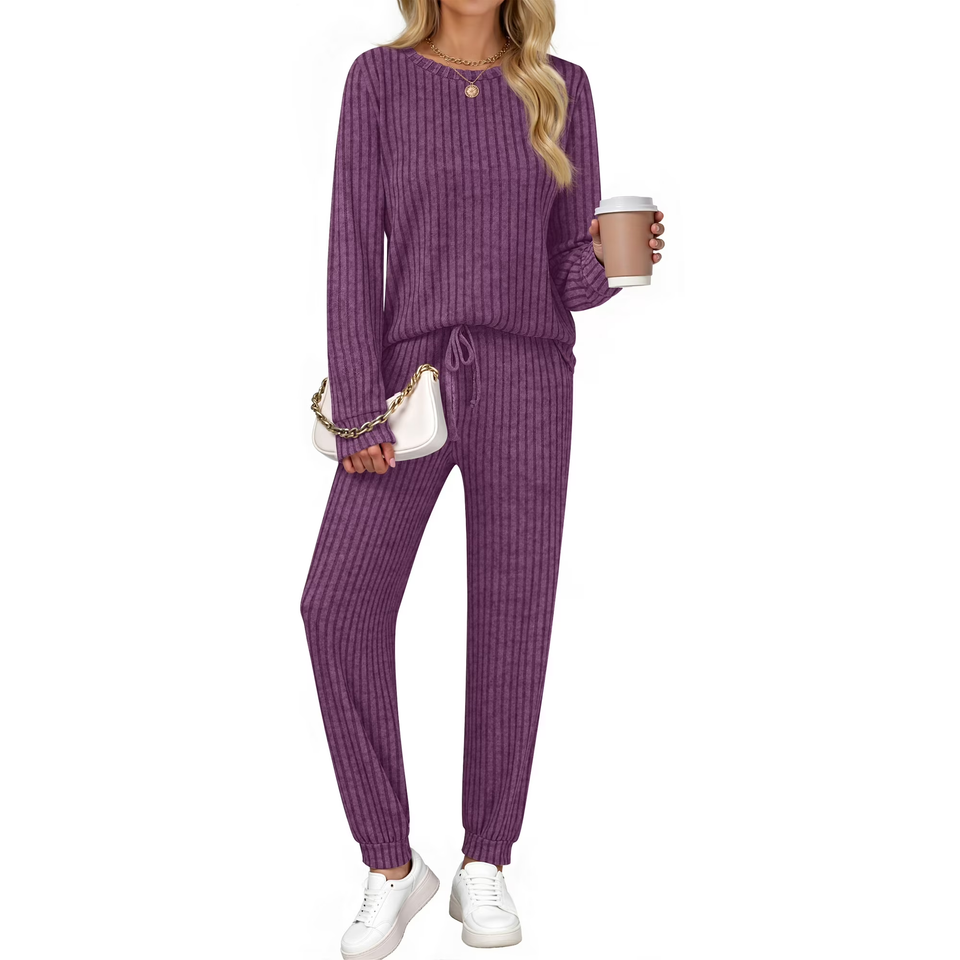 Fantaslook Two Piece Sets for Women Lounge Sets Casual Long Sleeve Tops and Long Pants Vacation Travel Fall Outfits Pajama Sets