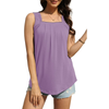 Fantaslook Tank Tops for Women Pleated Square Neck Sleeveless Summer Tops Curved Hem Flowy Shirts