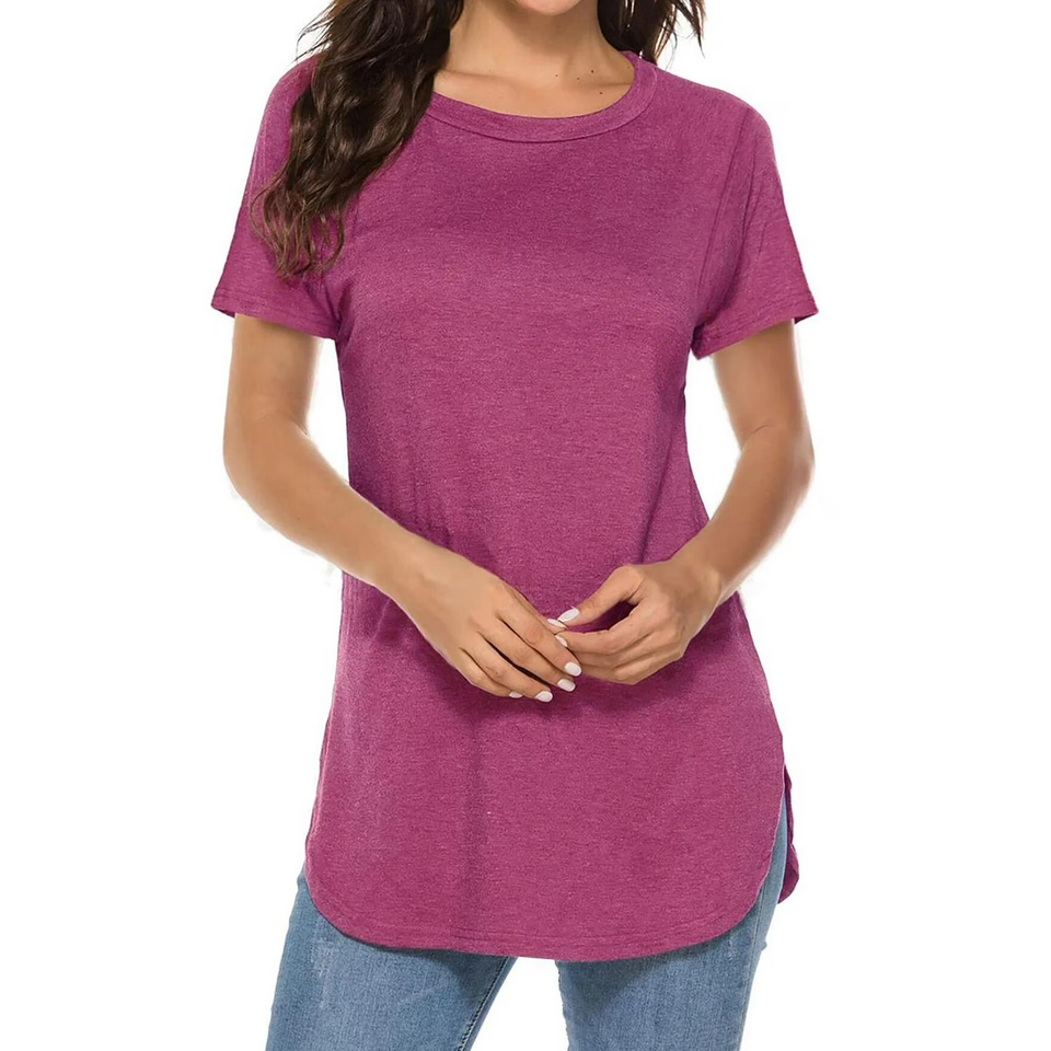Fantaslook Short Sleeve T Shirts for Women Crew Neck Side Split Tunic Tops Casual Summer Shirts