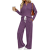 Fantaslook Two Piece Lounge Sets for Women Fall Travel Outfits Henley Neck Sweater tops Wide Leg Pants Matching Sets Pajamas Clothes