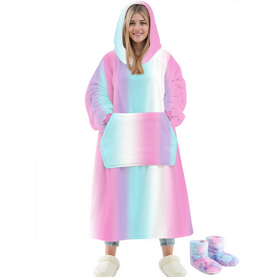 Fantaslook Wearable Blanket Hoodie Sweatshirt for Women and Men, Warm and Cozy Blanket Hoodie, Flannel Blanket with Sleeves and Giant Pocket