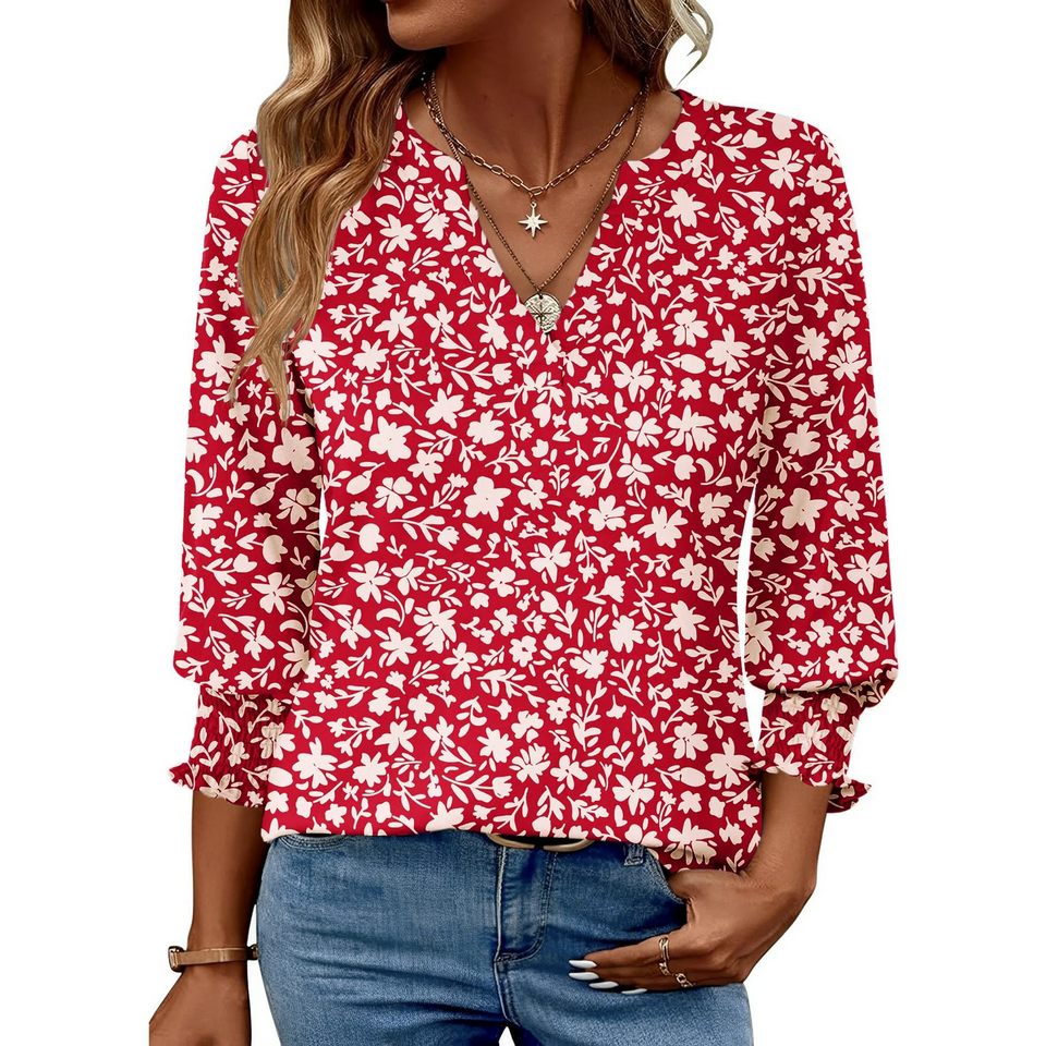 Fantaslook 3/4 Sleeve Womens Tops Dressy Casual Blouses V Neck Work Shirts Trendy Tops with Smocked Cuffs