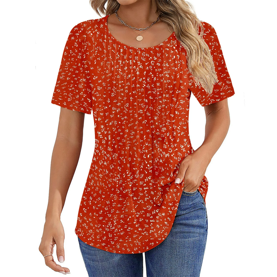 Fantaslook Blouses for Women Pleated Short Sleeve Tunic Tops Dressy Casual Summer Shirts