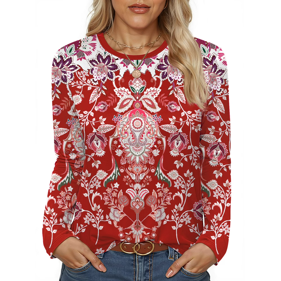 Fantaslook Women Tunic Tops Casual Long Sleeve Shirts Crew Neck Fall Tops Basic Tees Floral Dressy Blouses