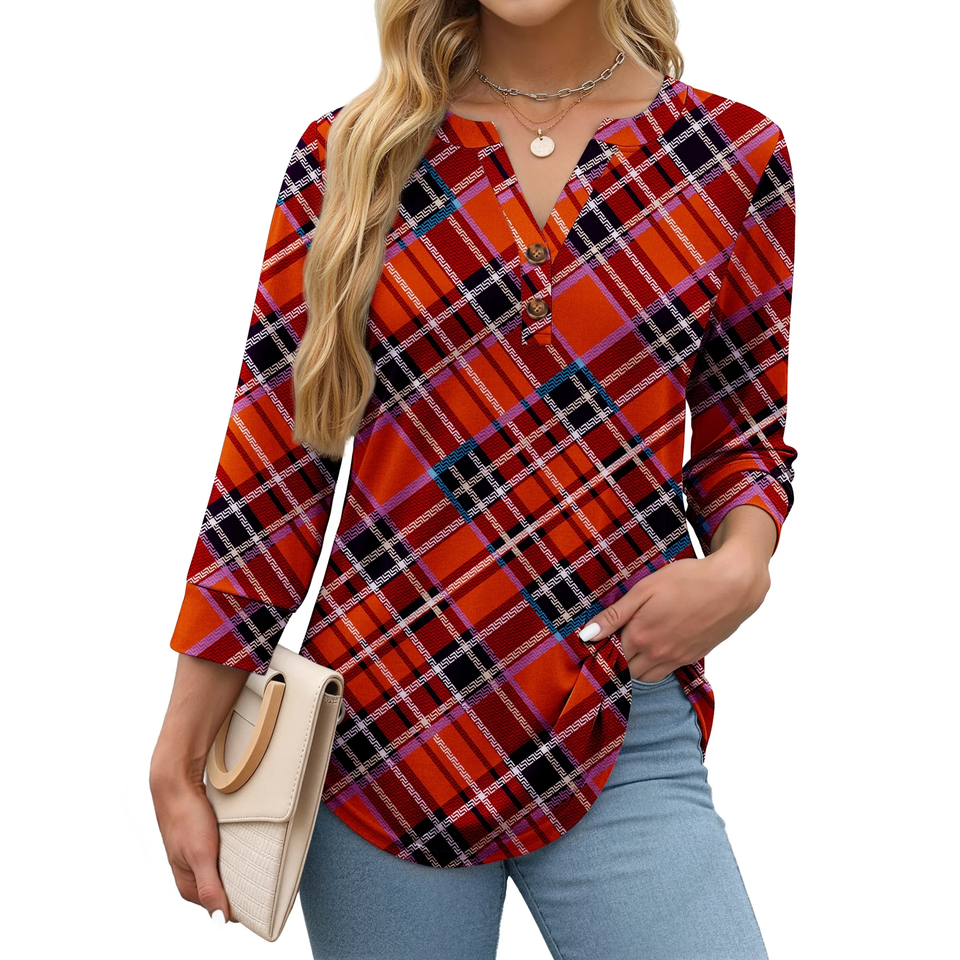 Fantaslook Womens Blouses 3/4 Sleeve V Neck Henley Shirts Dressy Casual Tops Summer Fall Fashion Clothes