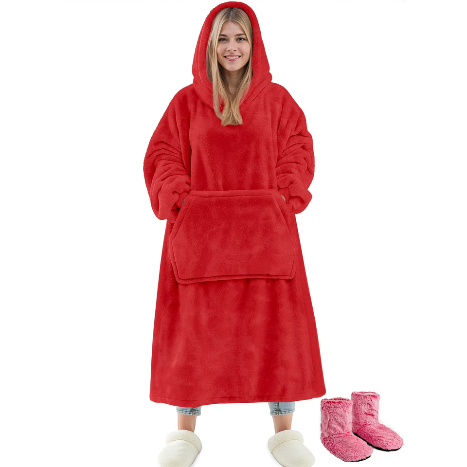Fantaslook Wearable Blanket Hoodie Sweatshirt for Women and Men, Warm and Cozy Blanket Hoodie, Flannel Blanket with Sleeves and Giant Pocket