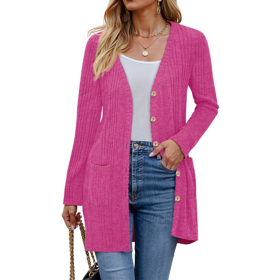 Fantaslook Fall Cardigan for Women Long Sleeve Open Front Cardigan Casual Button Down Coat with Pockets