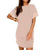 Fantaslook Summer Color Block Dresses for Women Crewneck Short Sleeve T shirts Dress Ribbed Dresses with Pockets