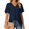 Fantaslook Womens Tops Dressy Blouses V Neck Short Sleeve Tunic Tops Casual Work Shirts