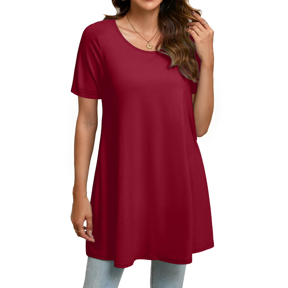 Fantaslook Plus Size Womens Tunic Tops Short Sleeve Casual Floral Shirts Swing Flare Dressy Blouses