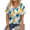 Fantaslook V Neck T Shirts for Women Floral Summer Tops Short Sleeve Shirts Casual Tunic Tops