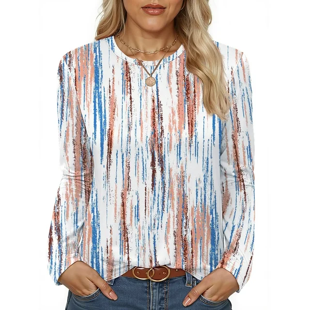 Fantaslook Women Tunic Tops Casual Long Sleeve Shirts Crew Neck Fall Tops Basic Tees Floral Dressy Blouses