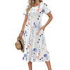 Fantaslook Summer Dresses for Women Casual Short Sleeve Pleated Dress Flowy Floral Dress with Pockets Flare Midi Sundress