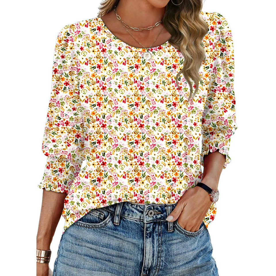 Fantaslook Blouses for Women Dressy Casual 3/4 Length Sleeve Womens Tops with Smocked Cuffs Fashion Shirts