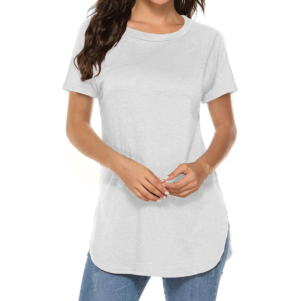 Fantaslook Short Sleeve T Shirts for Women Crew Neck Side Split Tunic Tops Casual Summer Shirts