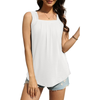 Fantaslook Tank Tops for Women Pleated Square Neck Sleeveless Summer Tops Curved Hem Flowy Shirts
