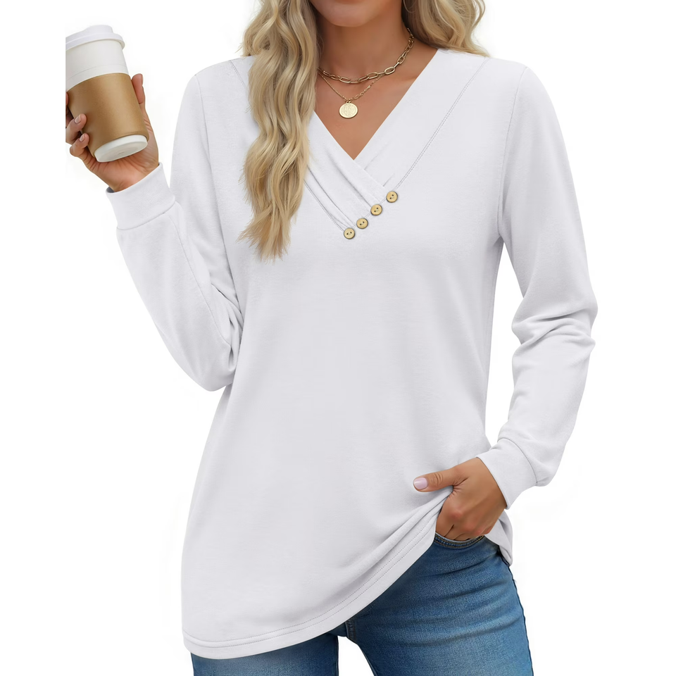 Fantaslook V Neck Blouses for Women Dressy Casual Tops Button Long Sleeve Shirts Trendy Fall Tops