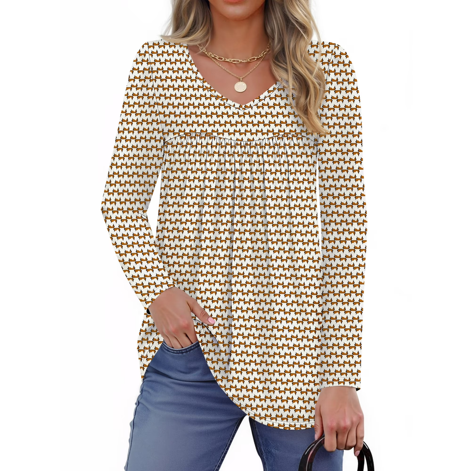 Fantaslook Womens Tops Dressy Casual Pleated Blouses V Neck Long Sleeve Shirts Fall Tunic Tops