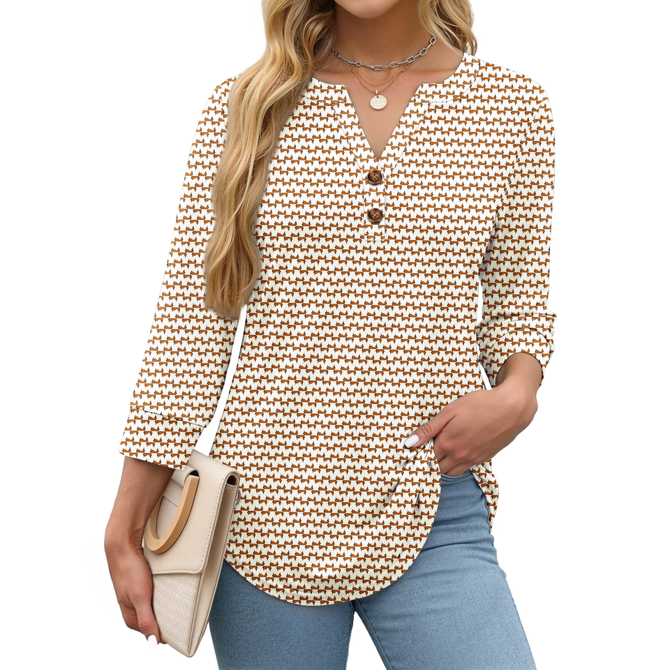Fantaslook Womens Blouses 3/4 Sleeve V Neck Henley Shirts Dressy Casual Tops Summer Fall Fashion Clothes