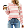Fantaslook Striped Long Sleeve Shirts for Women Crewneck Tunic Tops Color Block Blouses Fall Pullover