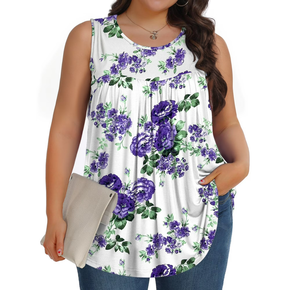 Fantaslook Plus Size Tank Tops for Women Tunic Sleeveless Shirts Dressy Casual Floral Blouses Loose Summer Tops
