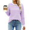 Fantaslook Striped Long Sleeve Shirts for Women Crewneck Tunic Tops Color Block Blouses Fall Pullover