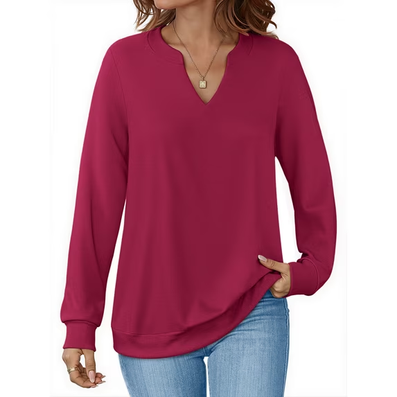 Fantaslook V Neck Sweatshirts for Women Pullover Long Sleeve Shirts Tunic Fall Tops Casual Lightweight Sweatshirts