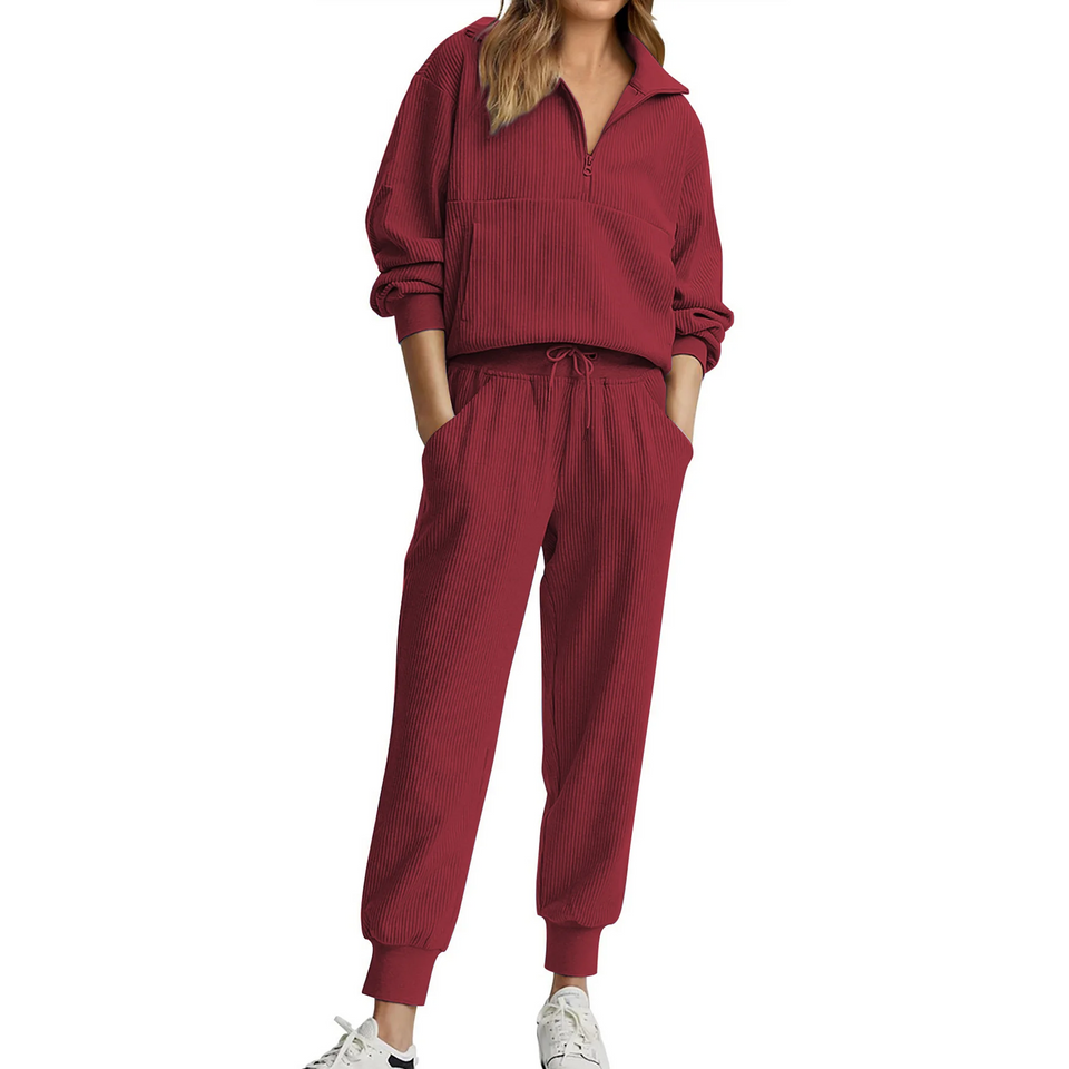 Fantaslook Womens 2 Piece Outfits Long Sleeve Half Zip Sweatsuits with Pockets Pullover Lounge Set