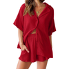 Fantaslook 2 Piece Womens Outfit Sets Button Down Shirts and Shorts Casual Lounge Sets Short Sleeve Pajamas Sets Summer Loungewear