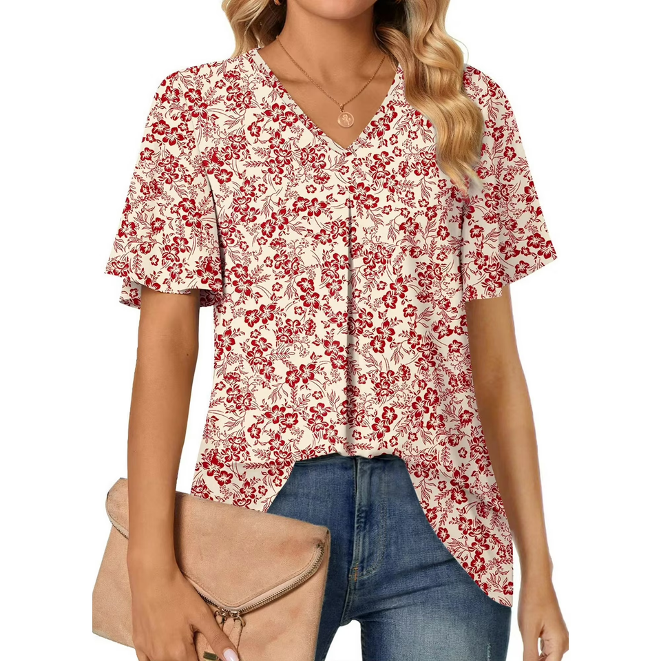 Fantaslook Womens Tops Dressy Blouses V Neck Short Sleeve Tunic Tops Casual Work Shirts