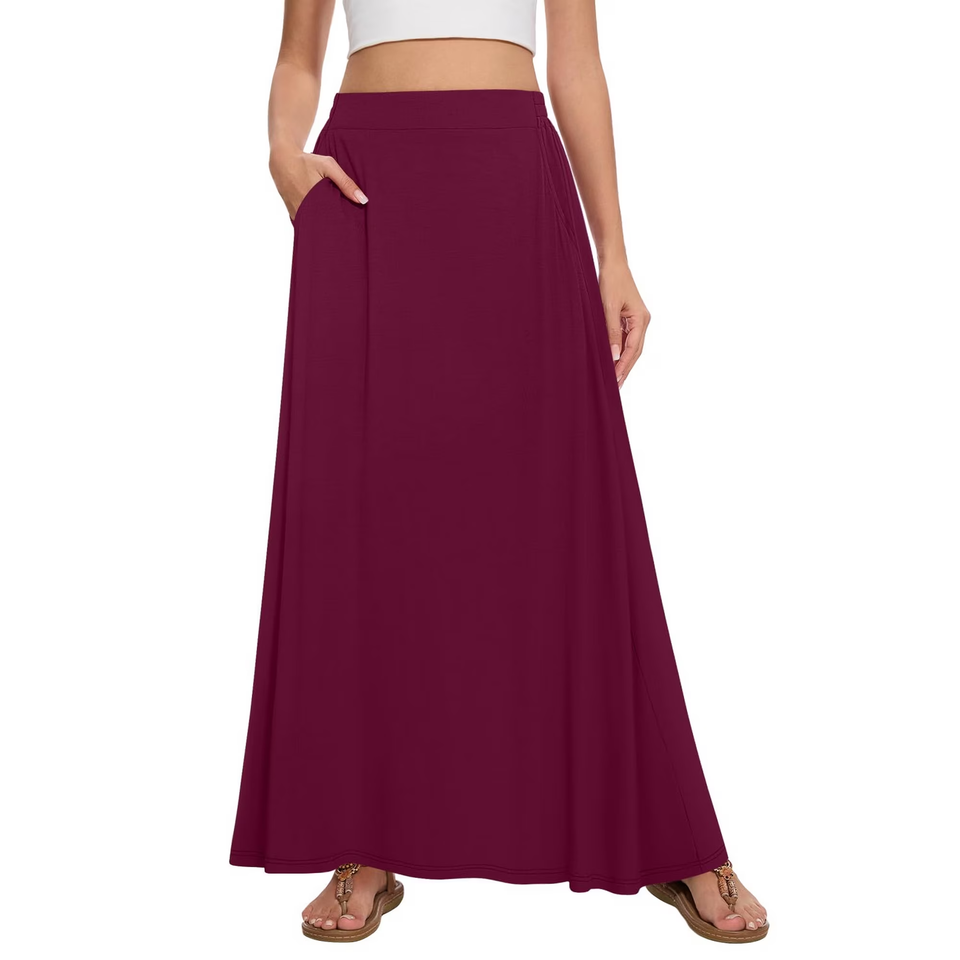Fantaslook Long Skirts for women Boho Casual Maxi Skirt Trendy Elastic Waist Flowy Skirts with Pockets