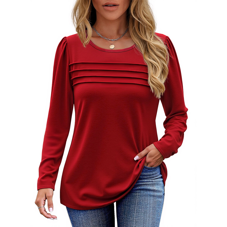 Fantaslook Long Sleeve Shirts for Women Fall Dressy Casual Blouses Fashion Pleated Tunic Tops