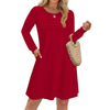 Fantaslook Pleated Long Sleeve Dresses for Women Fashion Fall Dresses Casual Dress with Pockets