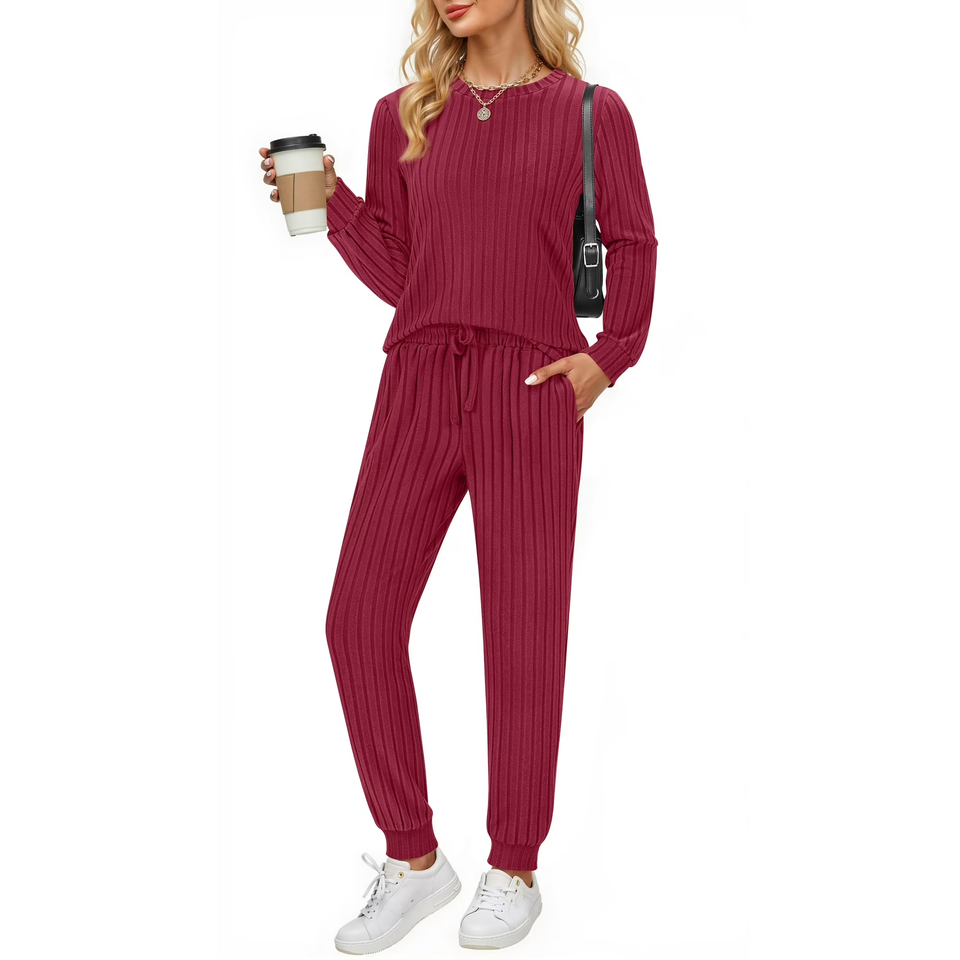 Fantaslook Two Piece Sets for Women Lounge Sets Casual Long Sleeve Tops and Long Pants Vacation Travel Fall Outfits Pajama Sets