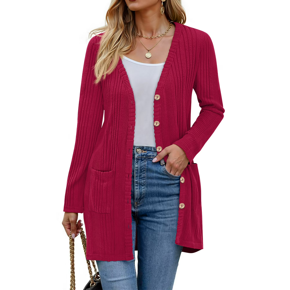Fantaslook Fall Cardigan for Women Long Sleeve Open Front Cardigan Casual Button Down Coat with Pockets
