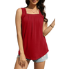 Fantaslook Tank Tops for Women Pleated Square Neck Sleeveless Summer Tops Curved Hem Flowy Shirts