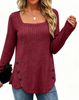 Fantaslook Square Neck Tops for Women Long Sleeve Dressy Blouses Button Side Tunic Shirts