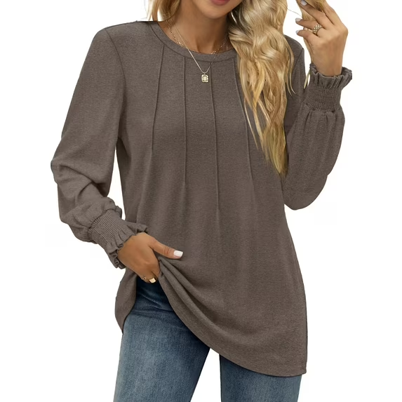 Fantaslook Blouses for Women Dressy Puff Sleeve Tunic Tops Casual Fall Shirts