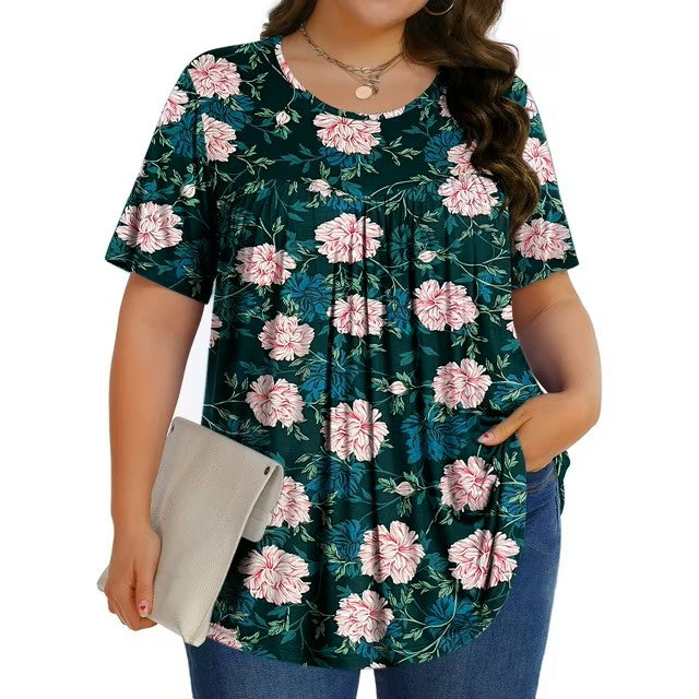 Fantaslook Womens Plus Size Tops Tunic Short Sleeve Shirts Floral Blouses Loose Summer Tops