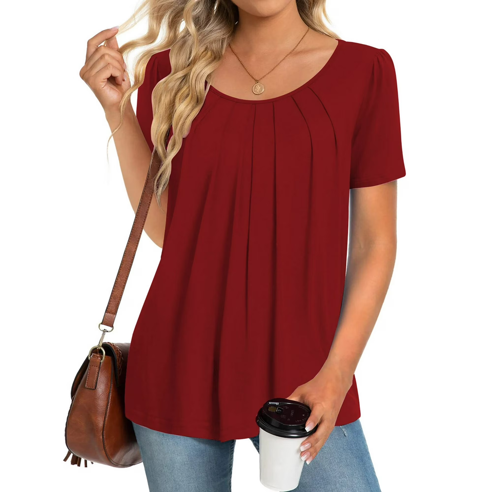 Fantaslook Dressy Blouses for Women Pleated Short Sleeve Tunic Tops Casual Floral Shirts