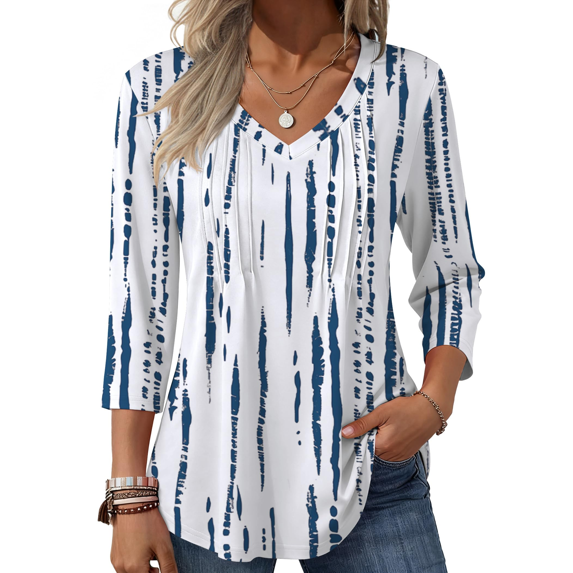 Fantaslook 3/4 Length Sleeve Womens Tops Dressy Casual Boho Blouses V Neck Pleated Tunic Tops Work Shirts