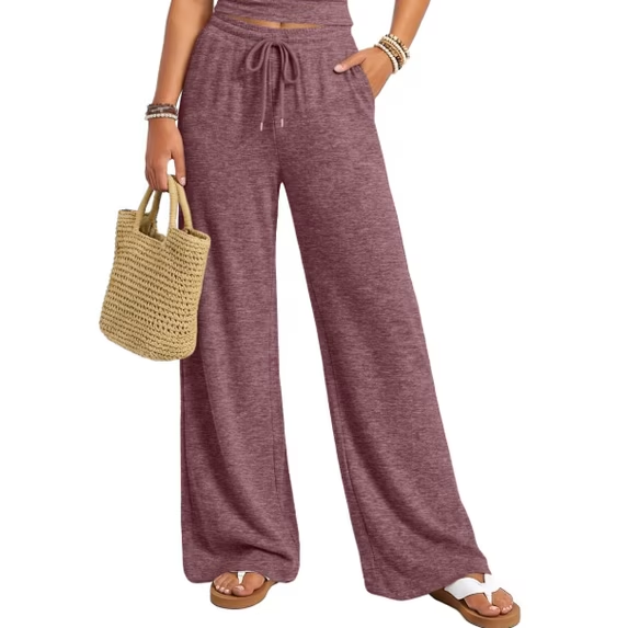 Fantaslook Womens Wide Leg Pants High Waist Drawstring Casual Lounge Pant Soft Stretchy Flowy Palazzo Pants with Pockets for Daily Work Travel