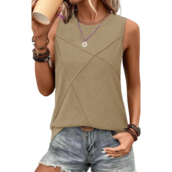Fantaslook Summer Tank Tops for Women Pleated Crewneck Casual Sleeveless Tops Dressy Shirts