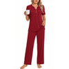 Fantaslook Womens Pajamas Sets V Neck Buttons Short Sleeve Top and Pant with Pockets Lounge Wear Set Outfits