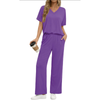 Fantaslook Lounge Sets for Women Casual 2 Piece Outfits Summer V Neck Short Sleeve Tops and Wide Leg Pants Pajamas Sets