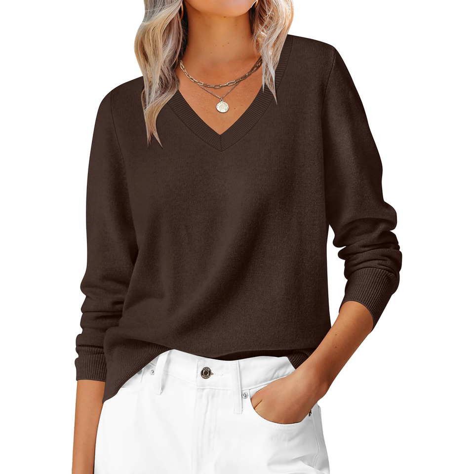 Fantaslook Knit Sweater for Women Long Sleeve V Neck Fall Tops Trendy Casual Pullover Work Shirts