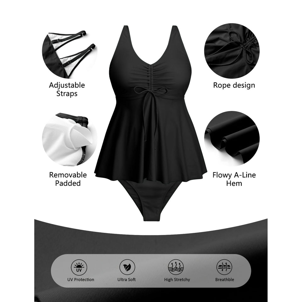 Rosvigor Plus Size Womens Tankini Swimsuits Two Piece Swimwear Women Flowy Tummy Control Bathing Suits